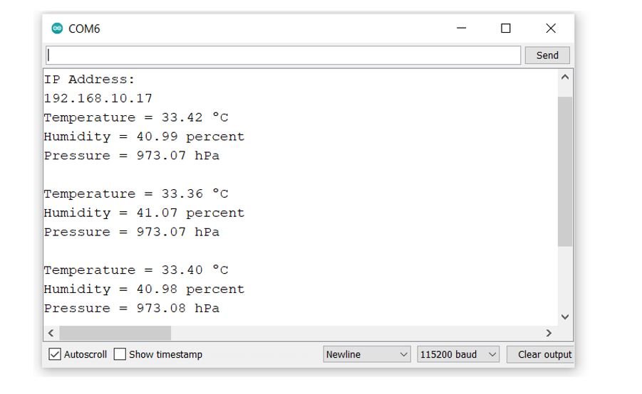 ESP8266 and BME280 SSE Web server demo serial monitor