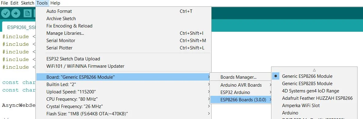 ESP8266 board select