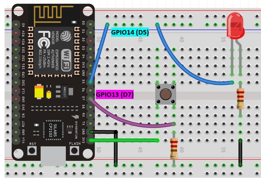 ESP8266 web server & push button schematic diagram