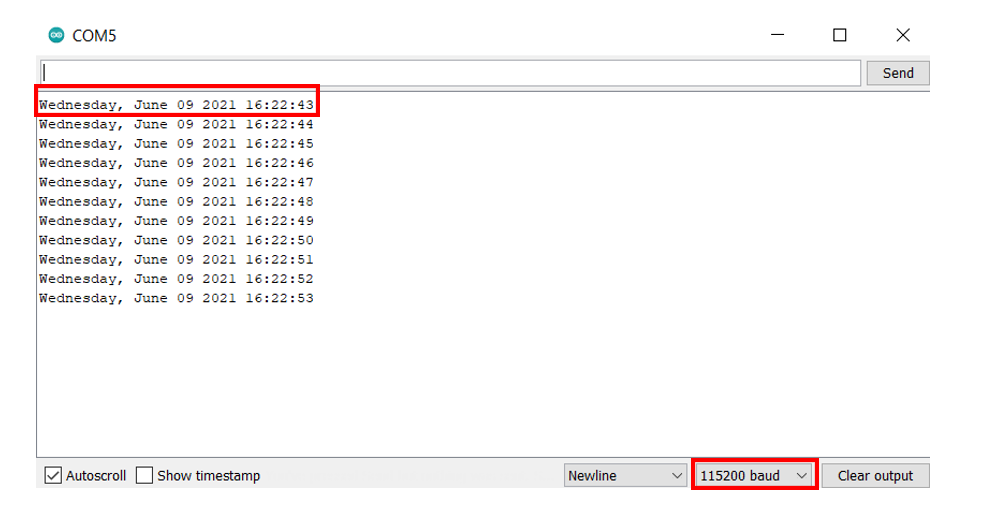 Getting date and time serial monitor demo