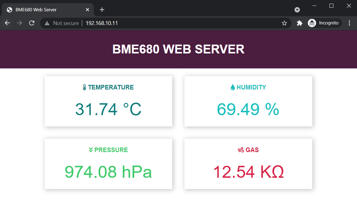 BME680 web server ESP32 Arduino demo desktop