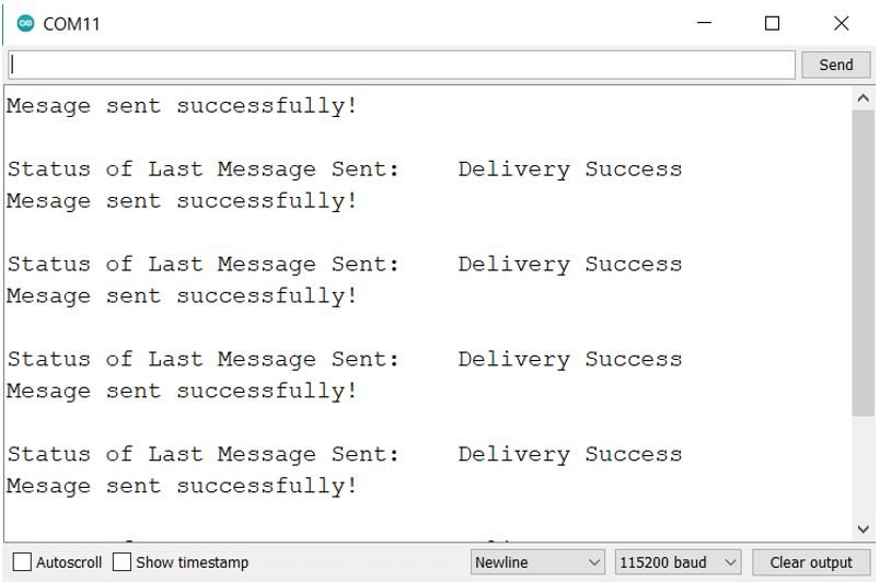 ESP NOW one way communication sender side serial monitor demo