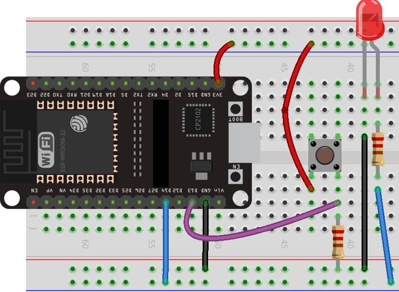 ESP32 Control Outputs with Web Server and a Physical Button Simultaneously circuit