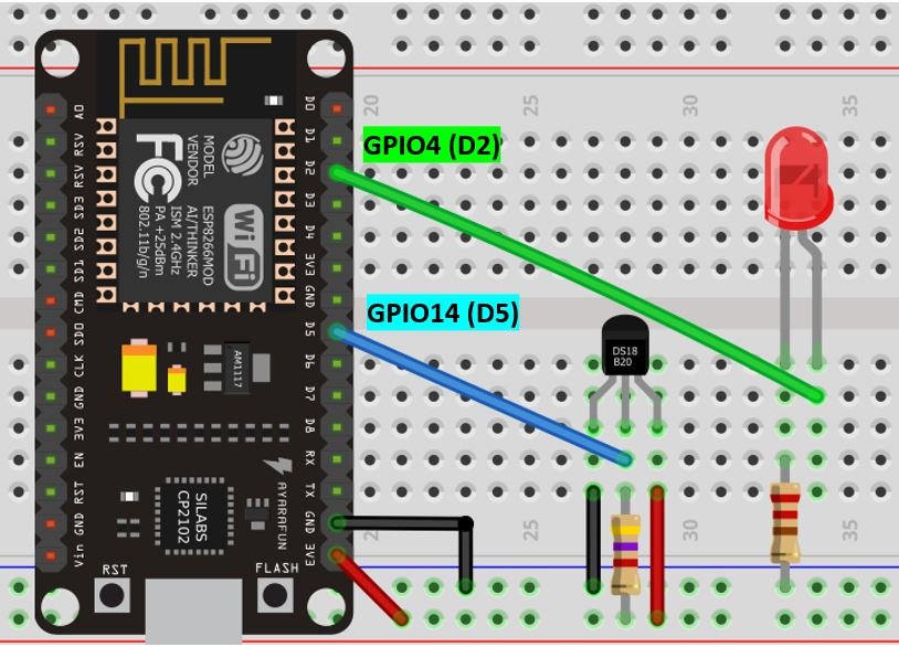 ESP8266 ds18b20 with led schematic diagram