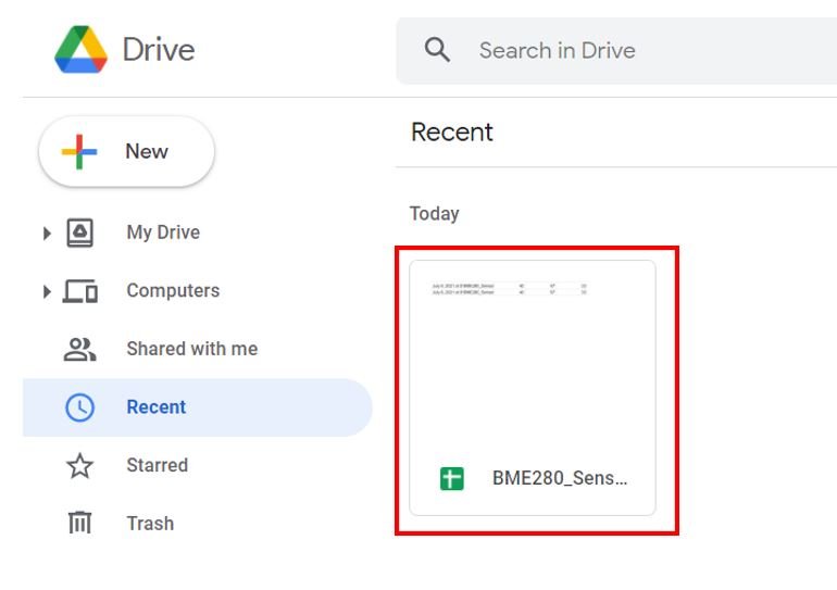 Publish sensor readings to Google Sheets Google drive1