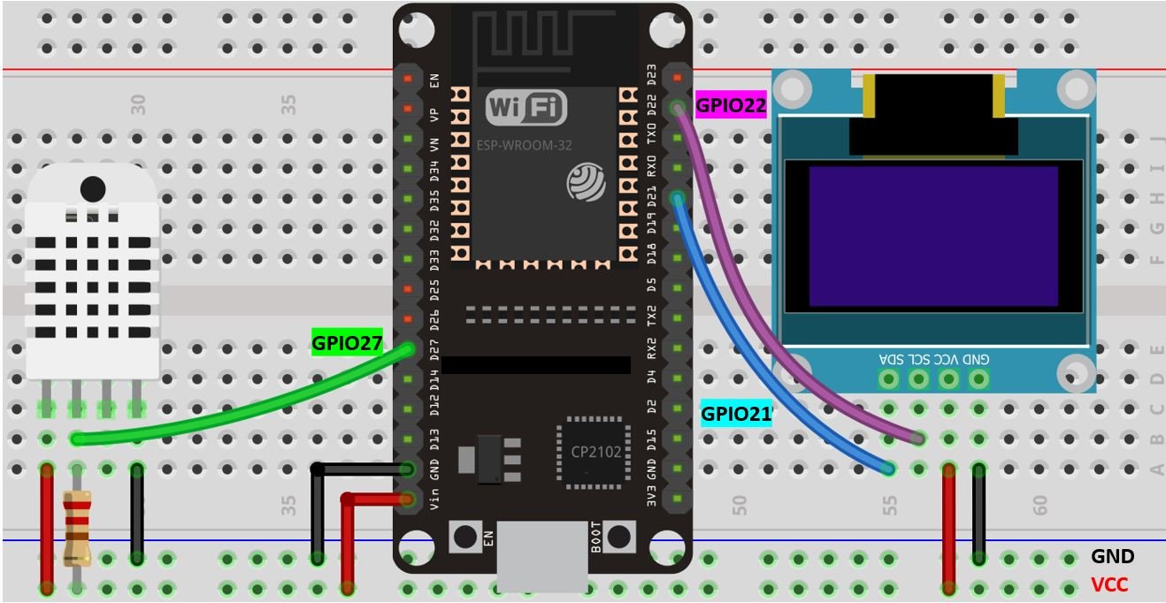 ESP32 with DHT22 and OLED display schematic diagram
