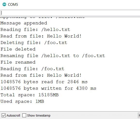 microSD card ESP32 files handling Arduino IDE demo 2