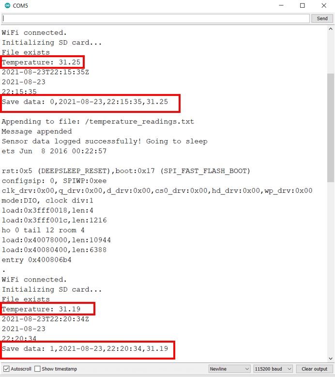 microSD card data logging serial monitor demo