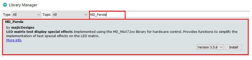 Instaling MAX-7219 module library MD Parola