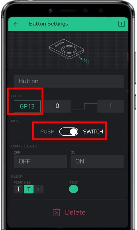 ESP8266 Blynk app button settings