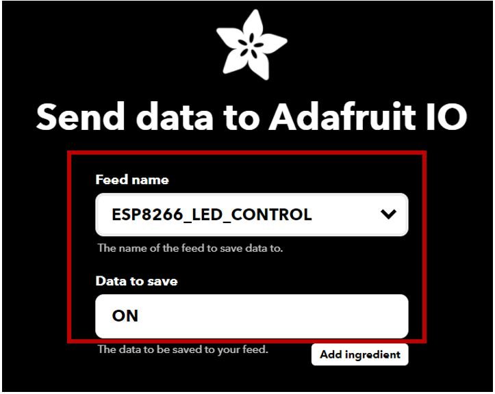 IFTTT Control LED ESP8266 Adafruit create action