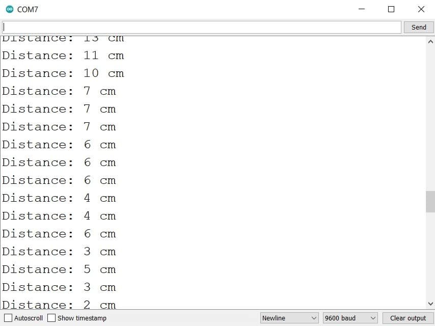 ESP32 HC-SR04 distance on Arduino serial monitor