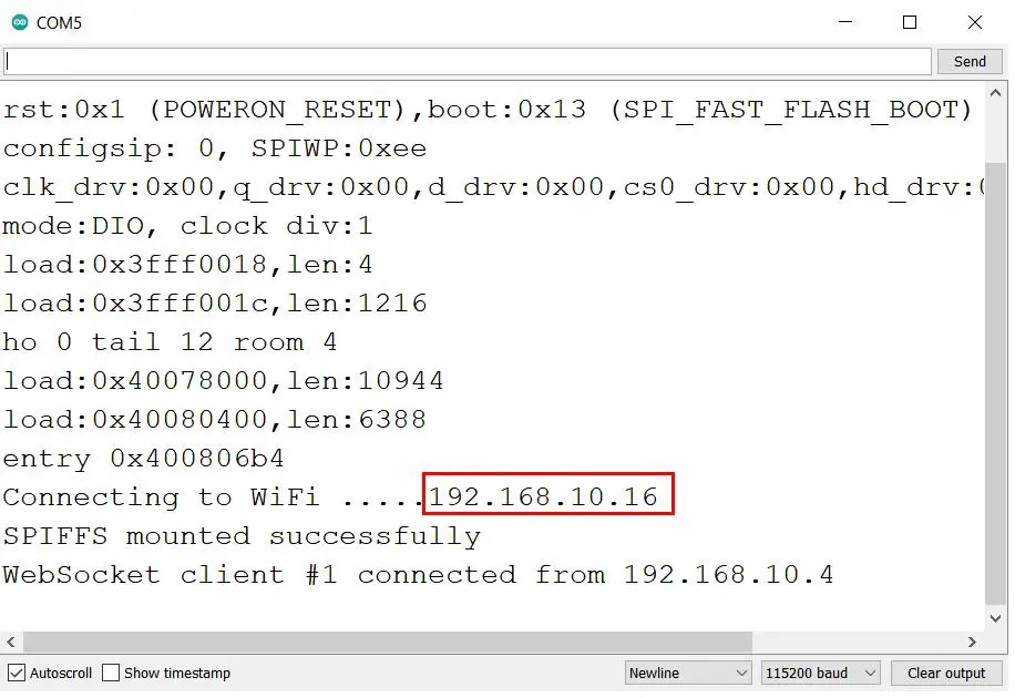 ESP32 stepper motor control web server serial monitor demo