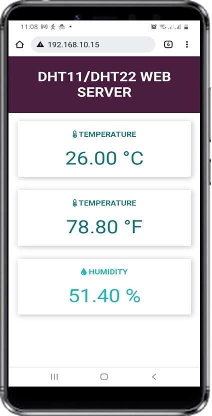 ESP8266 NodeMCU DHT11 DHT22 web server mobile demo