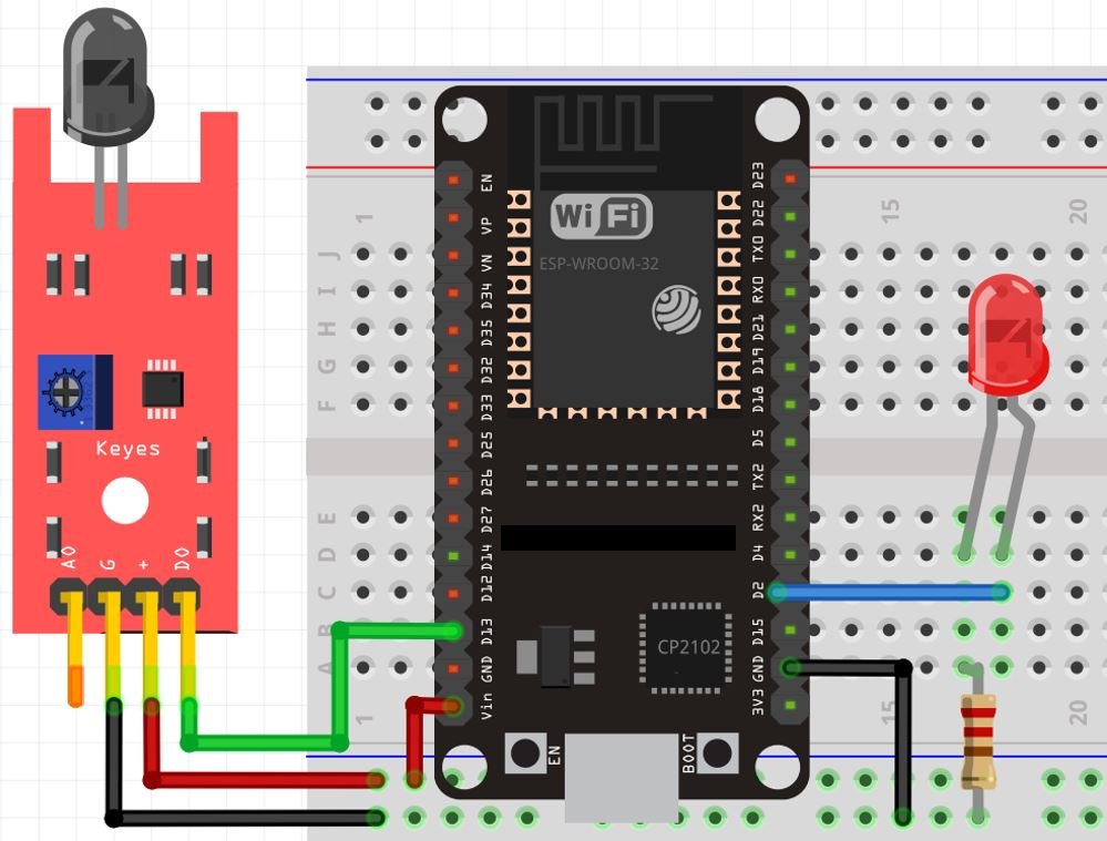 ESP32 with fire sensor and LED connection diagram