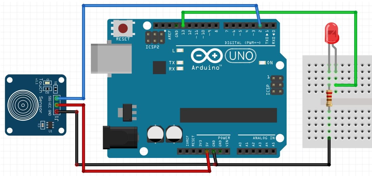 Touch sensor with Arduino and LED connection diagram