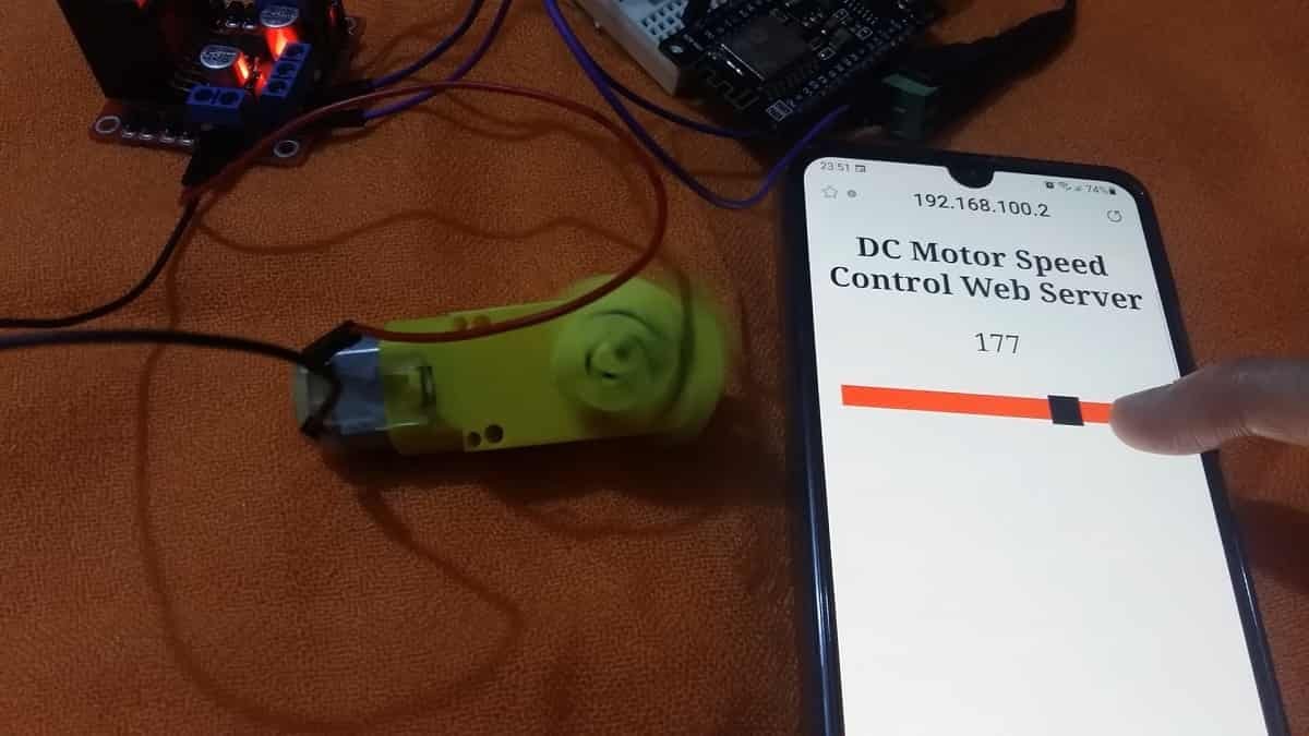 control dc motor speed from web server using esp8266 nodemcu l298n