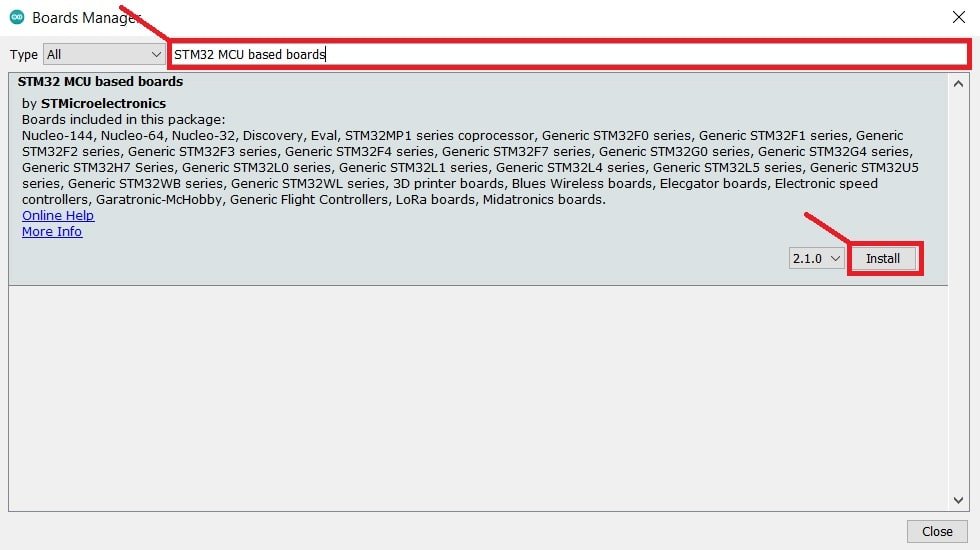 install stm32 mcu boards in Arduino ide