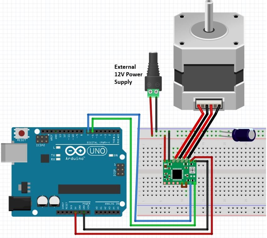 A4988 Driver Module and stepper motor with Arduino connection diagram