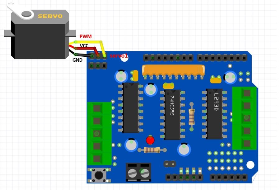 L293D Motor Driver Shield with servo motor connection diagram