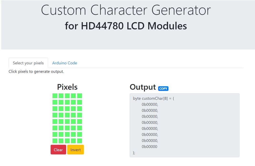 I2C LCD custom character generator