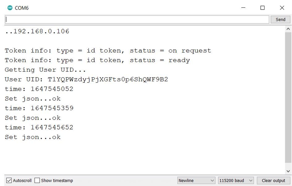 ESP8266 Firebase Realtime Data Logging Project serial monitor