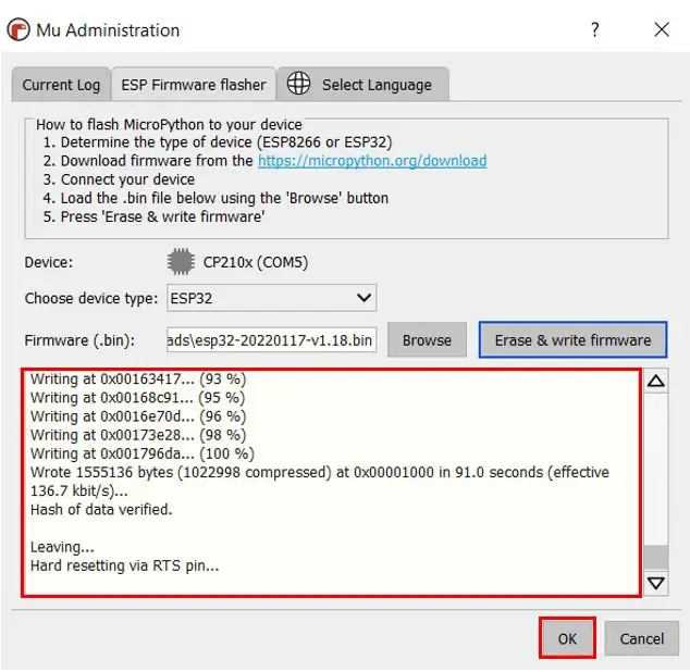 MicroPython MU Editor flash firmware 4