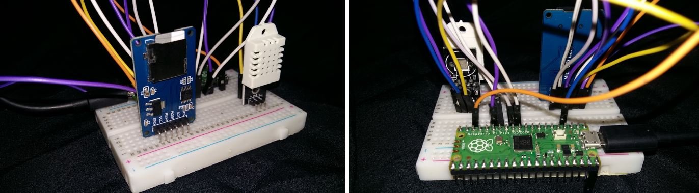 Raspberry Pi Pico with microSD card module and DHT22 sensor