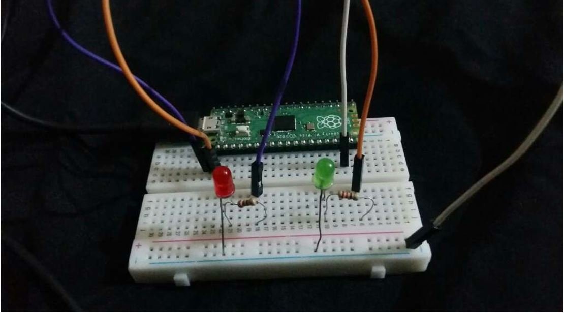 Raspberry Pi Pico with two LEDs