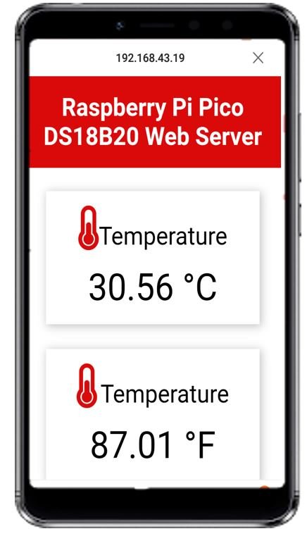 Raspberry Pi Pico DS18B20 Web Server Mobile view