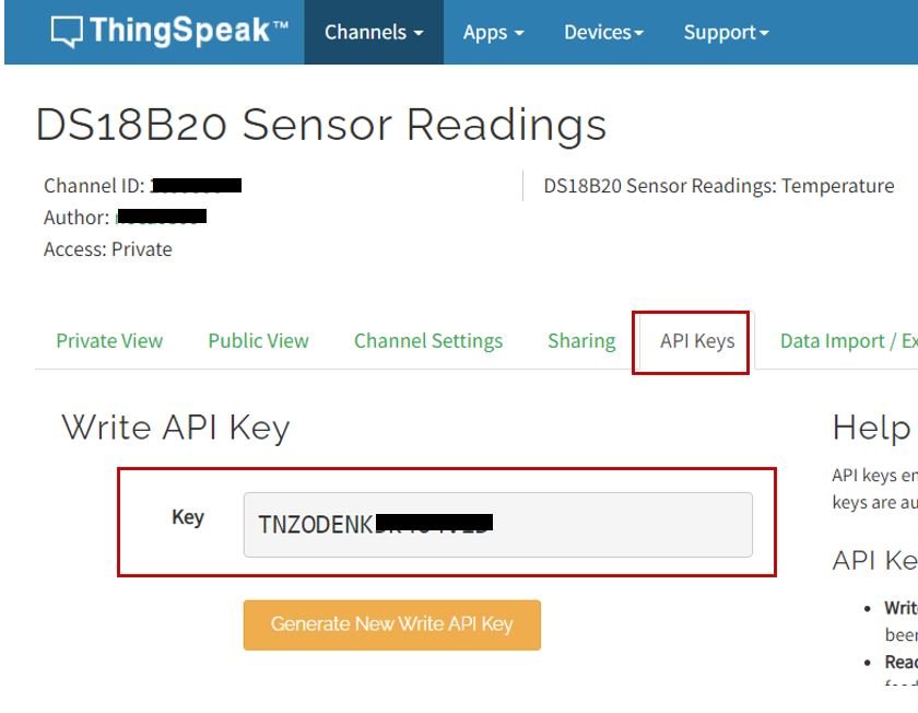 thingspeak create new channel API key DS18B20