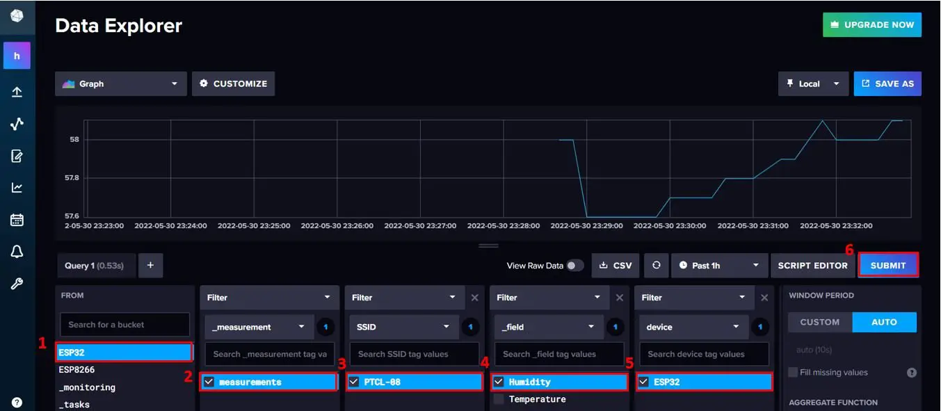 ESP32 and ESP8266 send DHT22 readings to InfluxDB data explorer 3