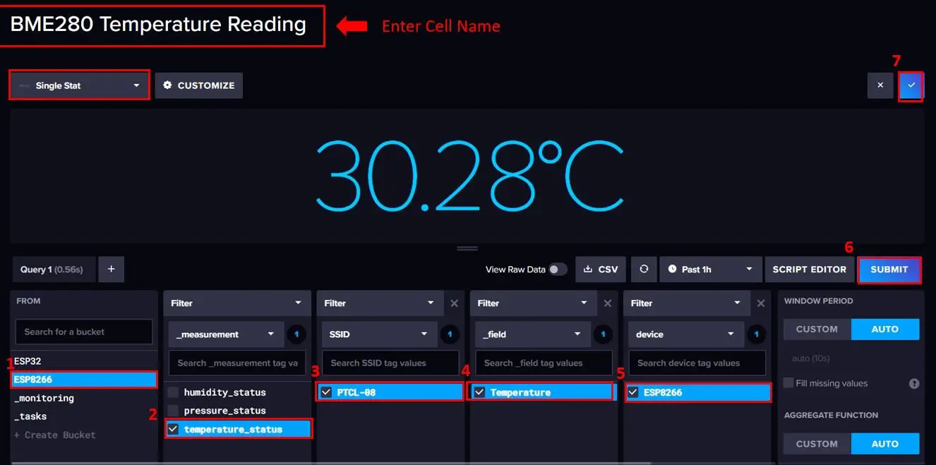 ESP8266 send BME280 readings to InfluxDB data Create Dashboard 1