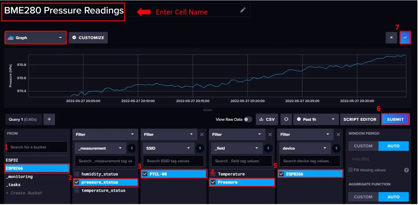 ESP8266 send BME280 readings to InfluxDB data Create Dashboard 3