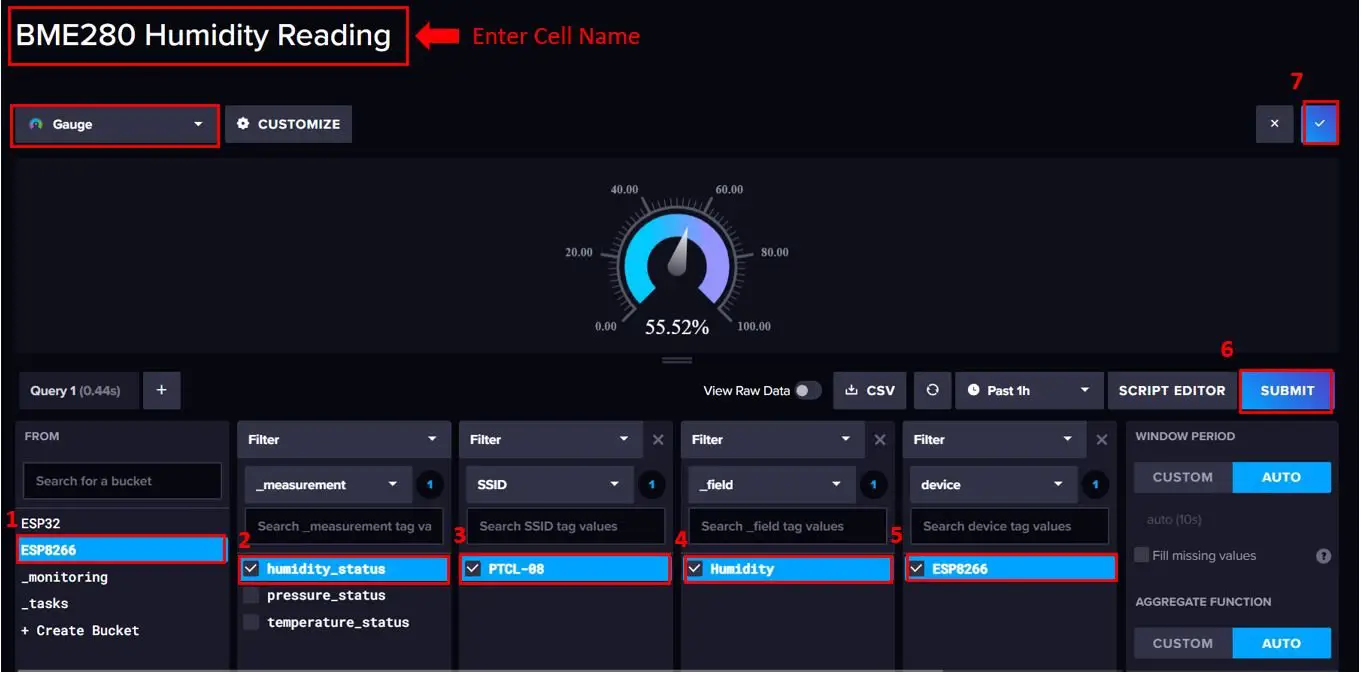 ESP8266 send BME280 readings to InfluxDB data Create Dashboard 4