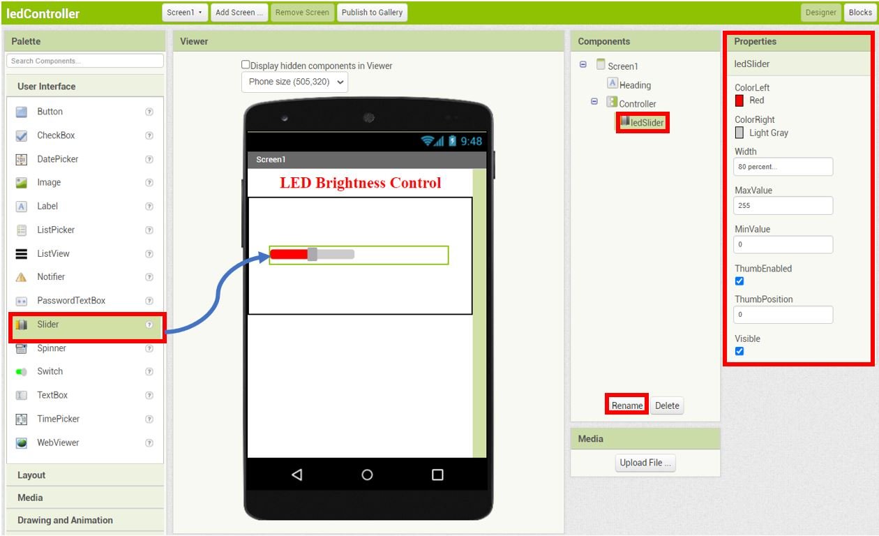 LED Slider Brightness Control App MIT APP Inventor 5