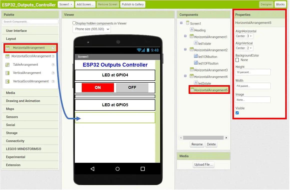 MIT APP Inventor ESP32 Outputs Controller Design 10