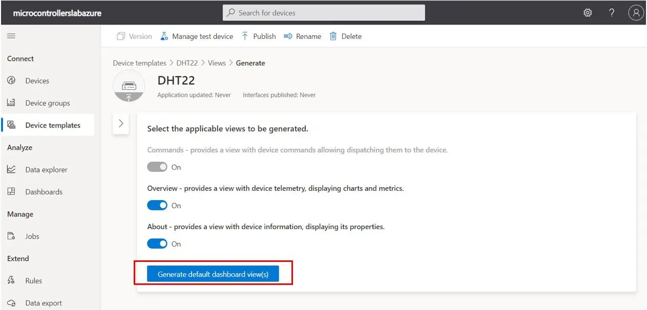 Microsoft Azure IoT Application Create device template 10