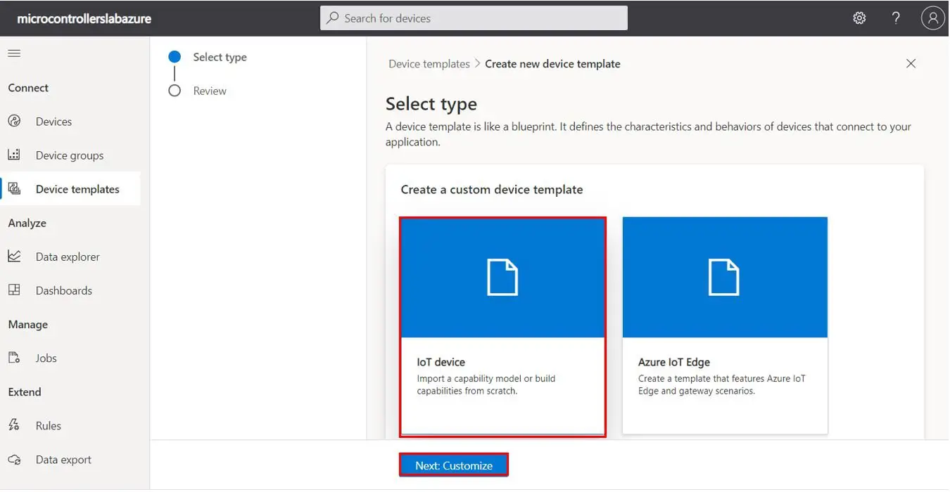 Microsoft Azure IoT Application Create device template 3