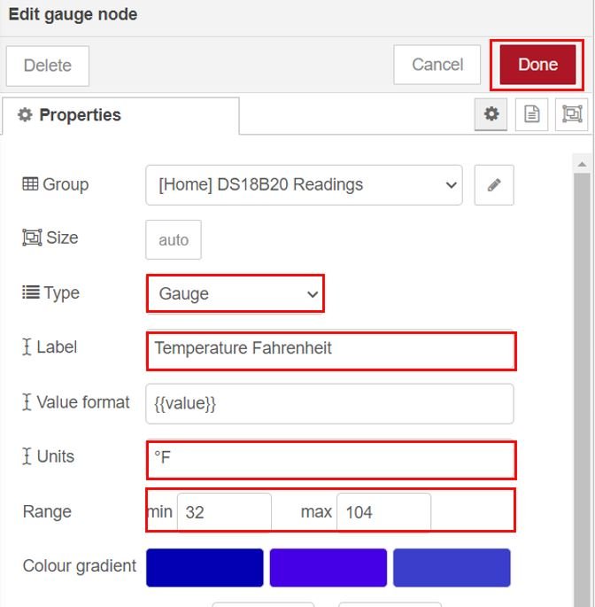 ESP32 MQTT DS18B20 Publish and Subscribe Project Set up Node-Red Dashboard 6