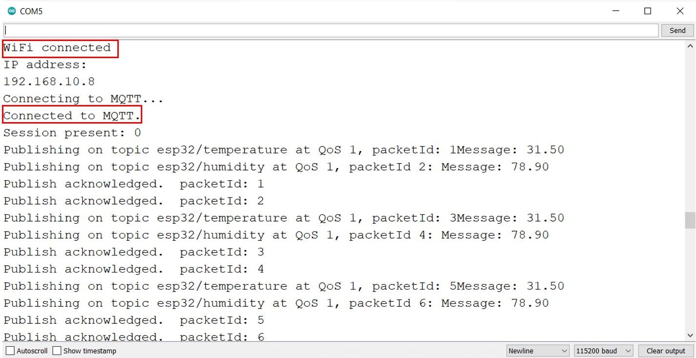 ESP32 MQTT Publish and Subscribe demo serial monitor 1