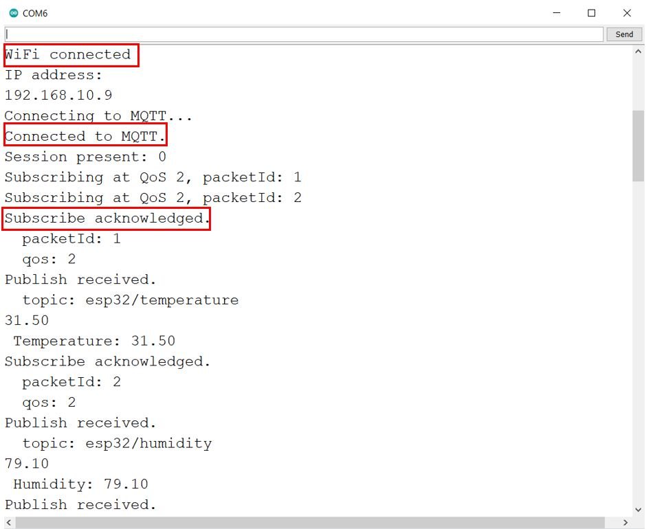 ESP32 MQTT Publish and Subscribe demo serial monitor 2