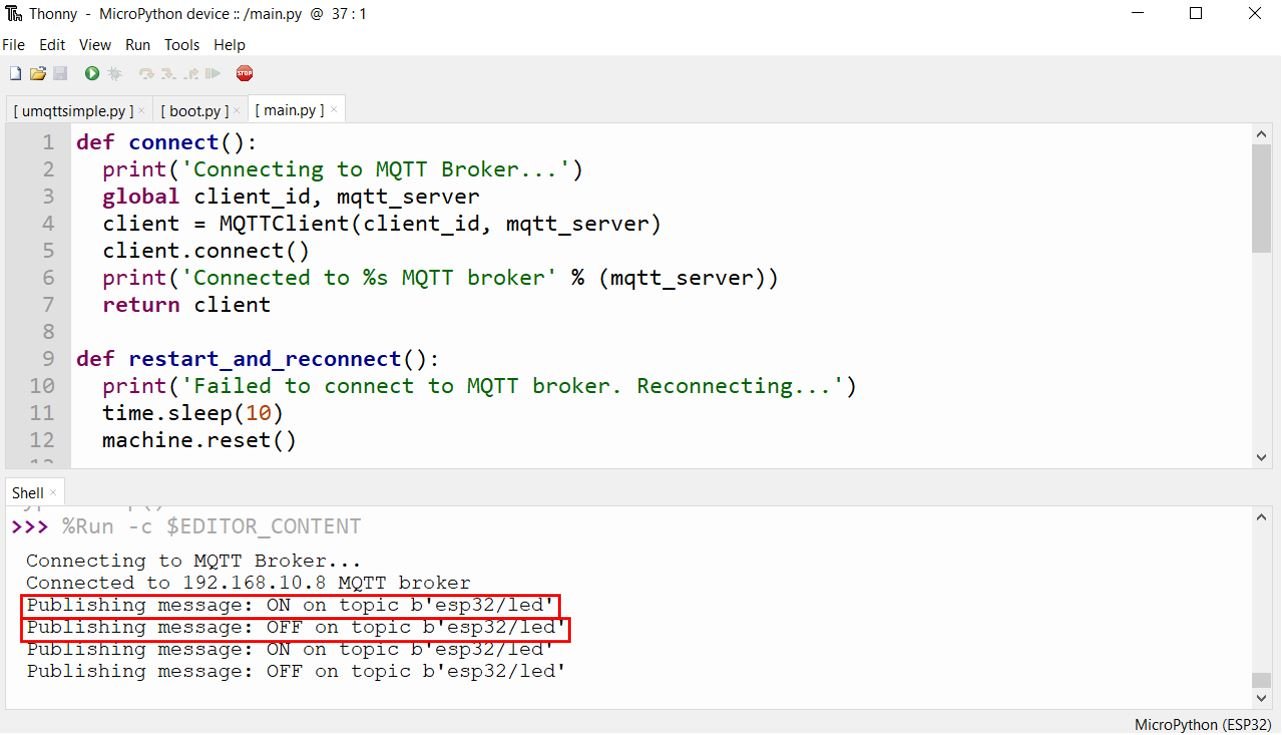 ESP32 MQTT using Micro-Python Control Output Publisher demo