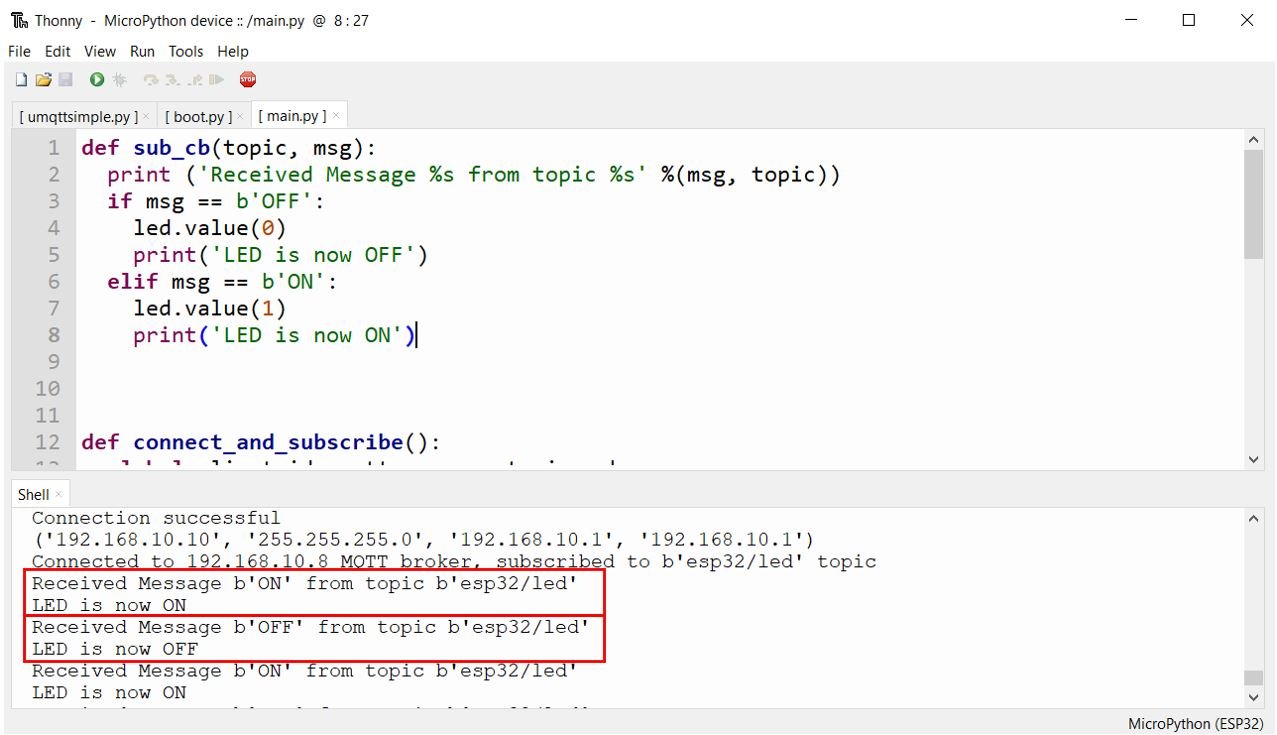 ESP32 MQTT using Micro-Python Control Output Subscriber demo