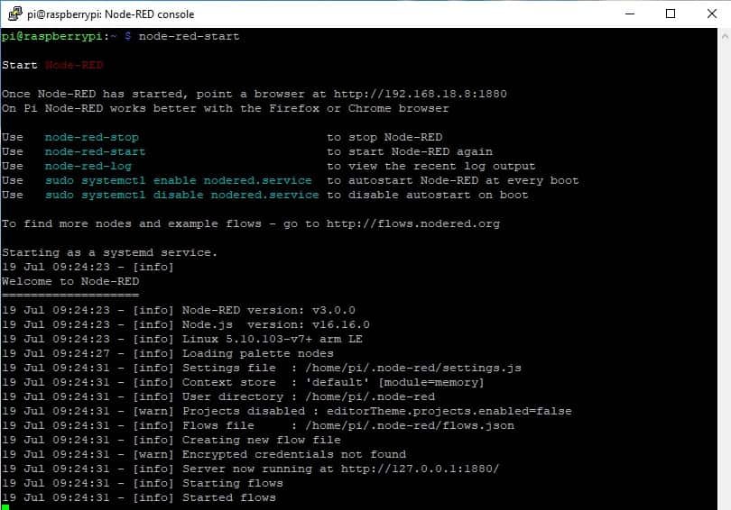 start Node-RED on Raspberry Pi