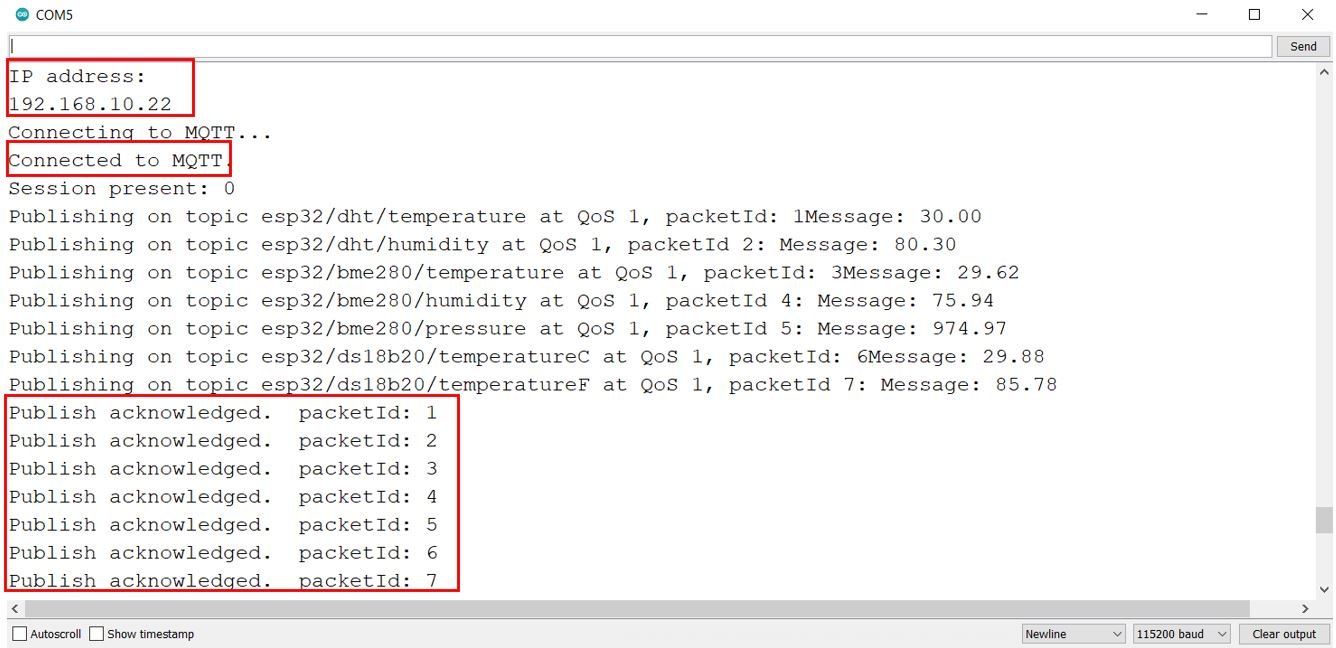 ESP32 MQTT Publish and Subsribe Multiple Sensor Serial monitor demo