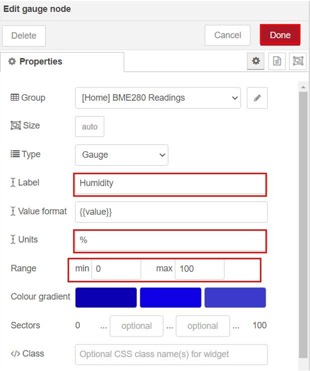 ESP32 and ESP8266 MQTT Publish and Subscribe Project for BME280 Set up Node-Red Dashboard 5