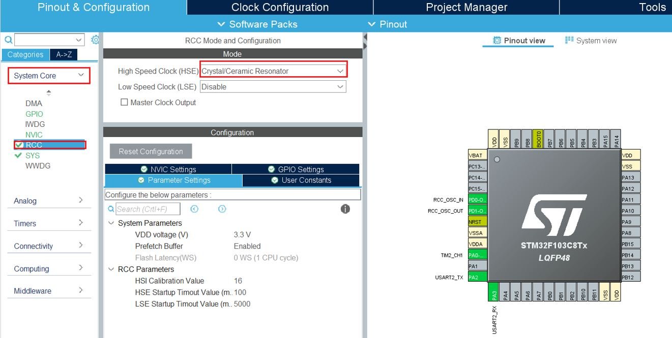 STM32 Blue Pill Timer in Input Capture Mode Configure RCC