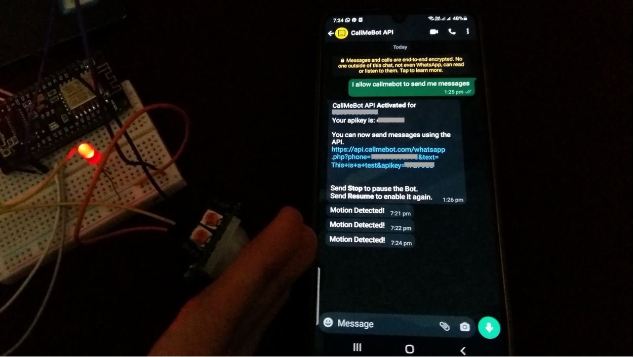 ESP8266 Motion Detection Notification to WhatsApp number demo