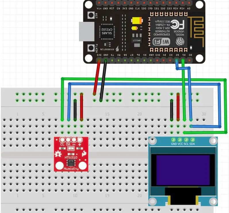 HTU21D with ESP8266 and OLED connection diagram